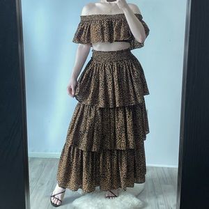 Off-Shoulder Crop Top and Ruffle Skirt Set